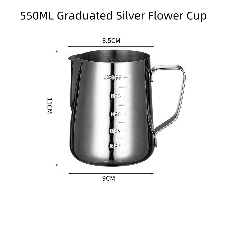 350-550ml Stainless Steel Flower Cup Thickened Pointed Mouth with Scale Flower Milk Bubble Tank Flower Milk Cup Coffee Utensil