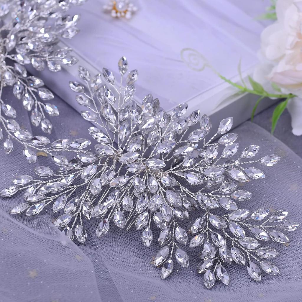 Bridal Wedding Hair comb Wedding Headpiece for Bride Rhinestone Wedding Headband Crystal Hair Accessories for Women and Girls (Silver), one size