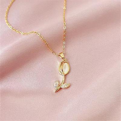 Titanium Steel Tulip Crystal Necklace: Elegant, Versatile Clavicle Chain for Women