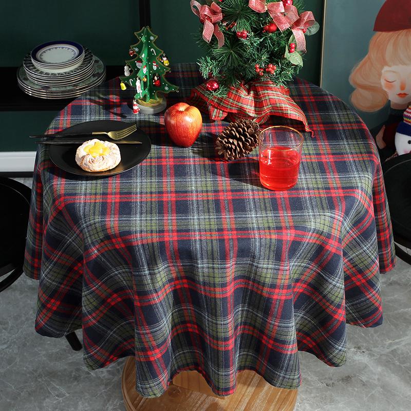 Kersttafelkleed Rood Groen Geruit Katoenen Tafelkleed Eettafelhoes Voor Huisfeest Verjaardagsdecoratie Round 90