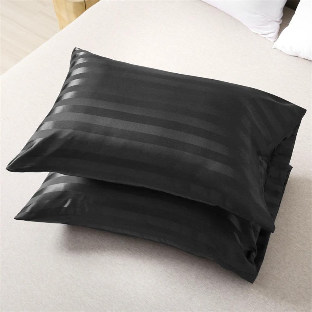 Envelope Closure Imitation Silk Satin Stripes Pillowcase Glossy Hotel Pillowcase  Guesthouse
