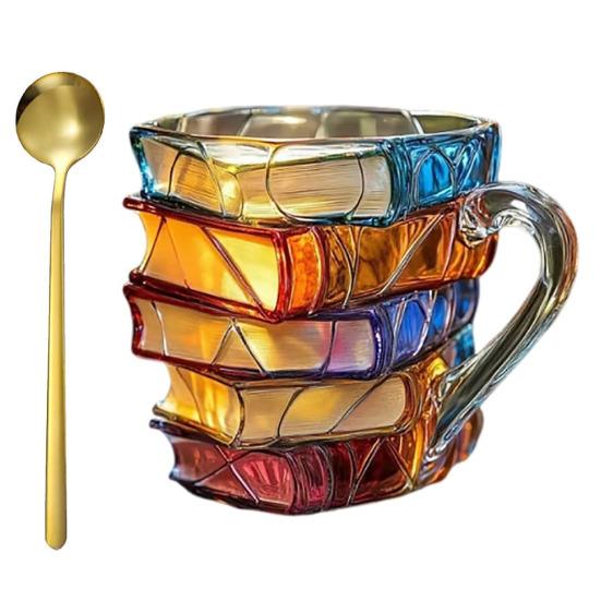 

Кружка для кофе Yousheng 3D в форме книги с ложкой, расписанная вручную, кружка в стиле ретро, вдохновленная романом, чашка для горячих и холодных напитков, подарки для книголюбов, для офиса A