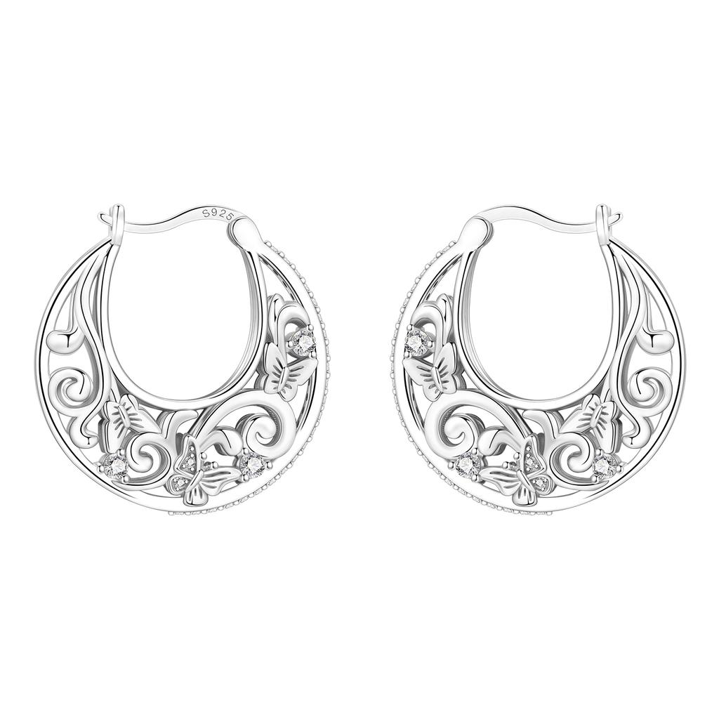 925 Silver Bees Butterflies Insects Series Zircon Hoop Earrings Women Jewelry Gifts Accessories