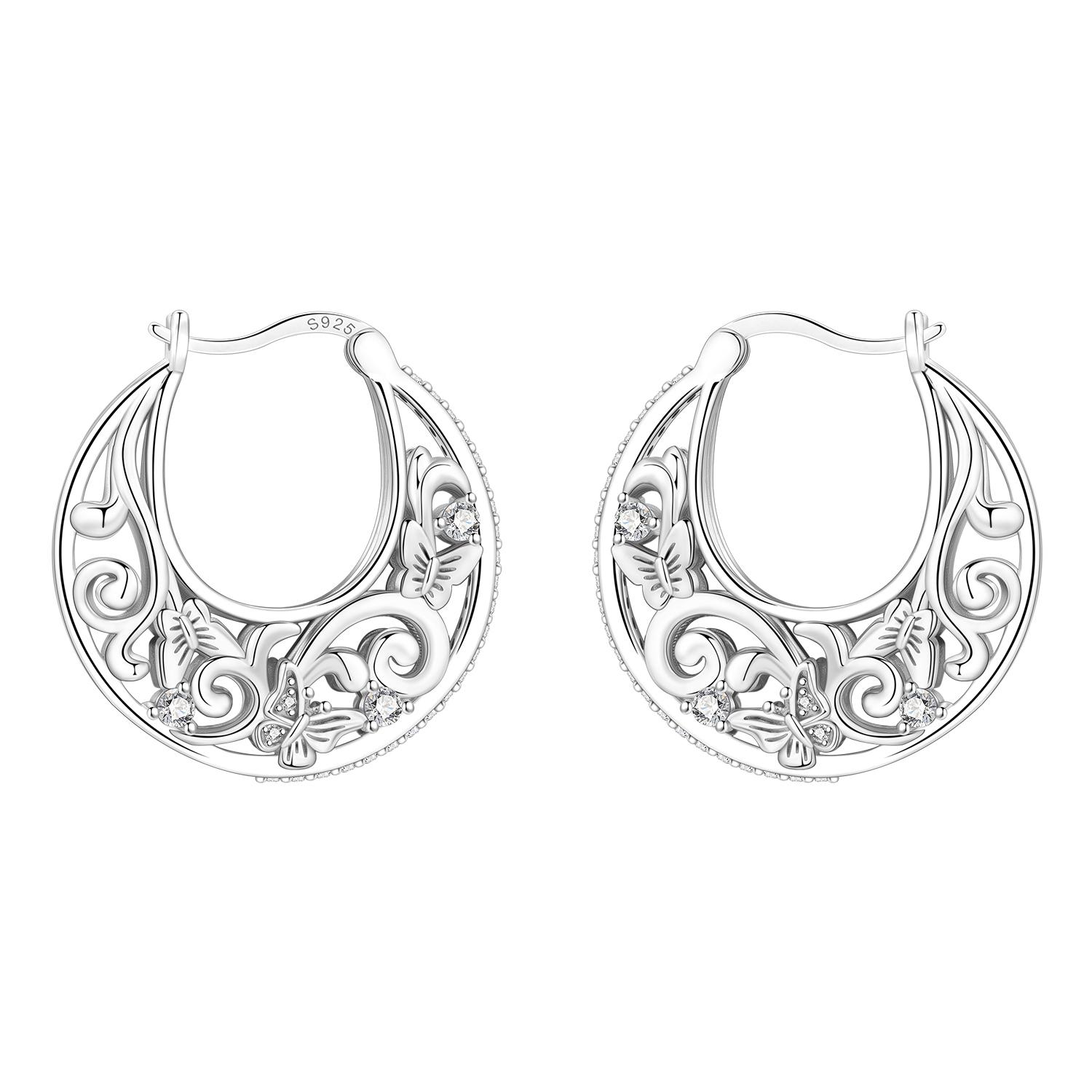 

925 Silver Bees Butterflies Insects Series Zircon Hoop Earrings Women Jewelry Gifts Accessories