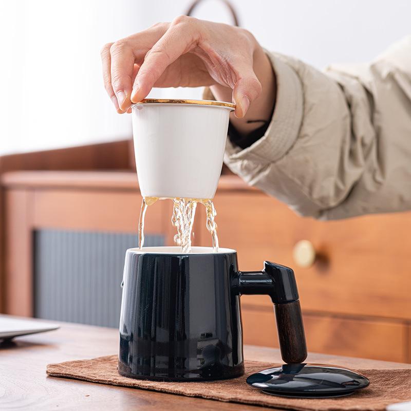 Jade porcelain office mug with lid filter tea water separation teacup ceramic mug portable gift box gift tea set