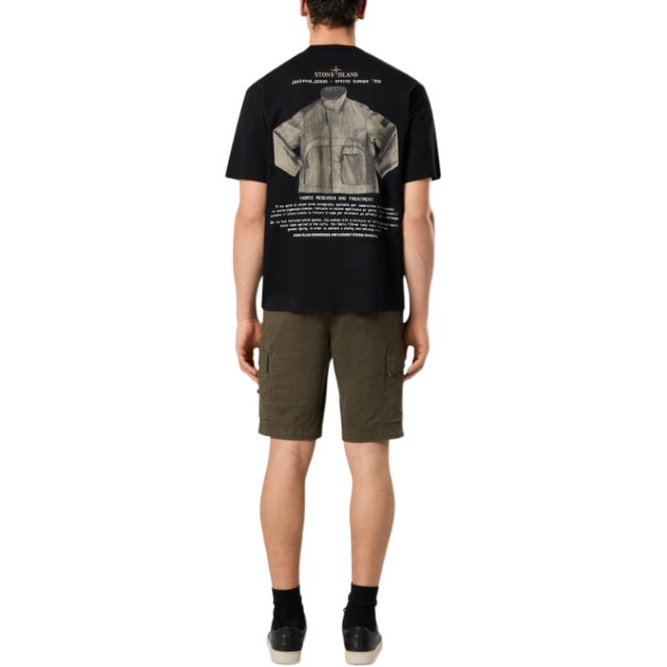 STONE ISLAND Classic Crew Neck Letter Short Sleeve T-Shirt Men Tops Black K1S1521000-37S0091-V0029
