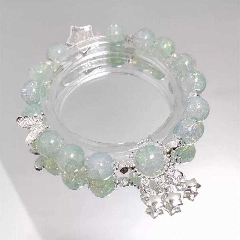 Summer Fresh and Cool Forest-themed Green Crystal Butterfly Ethereal Crystal Bracelet - A Niche Item