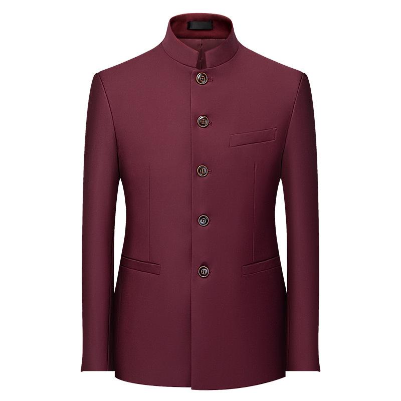 Completo da uomo in tinta unita con colletto alla coreana, stile cinese, vestibilità slim, giacca da uomo ZhongShan, tunica cinese, un pezzo