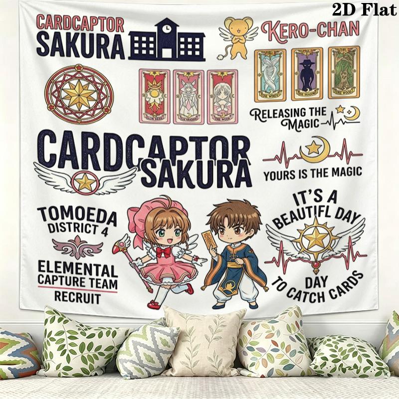 Cardcaptor Sakura Wall Tapestry Aesthetic Wall Hanging Printed Fabric Blanket Decorative Tapestries For Bedroom Living Room Home Decor