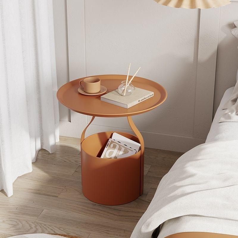 Home Wrought Iron Bedside Table & Storage Bucket - Light Luxury Small Corner Coffee Table