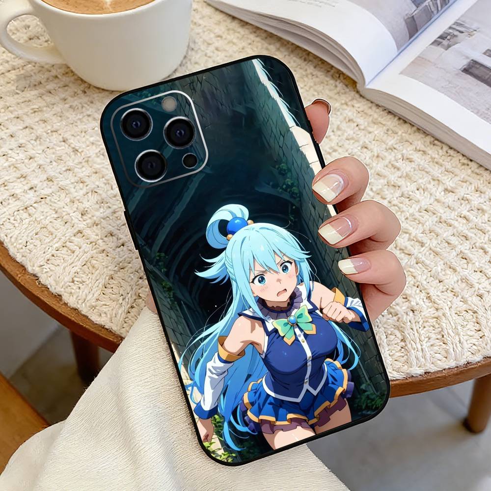 A-Aqua Anime KonoSubaS-S Phone Case For iPhone 17, 16,15,14,13,12,11 Plus,Pro Max, Others Soft Black Cover