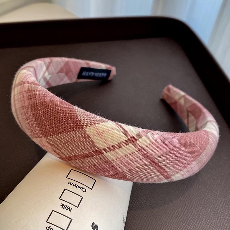 Vintage Plaid Wide Headband for Women - Stylish, Versatile, and Girlish Design