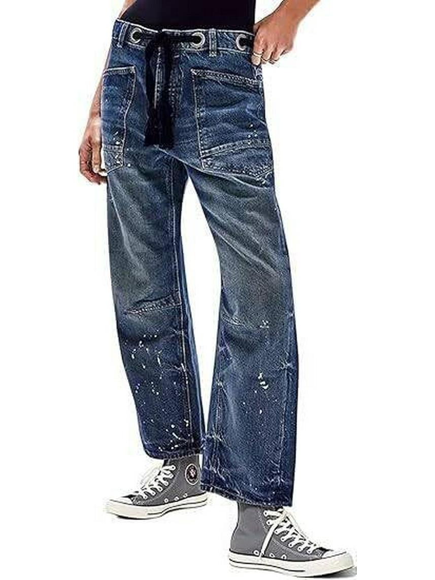 

Cross-Border Patchwork Women s Summer Loose Straight-Leg Drawstring Jeans XL