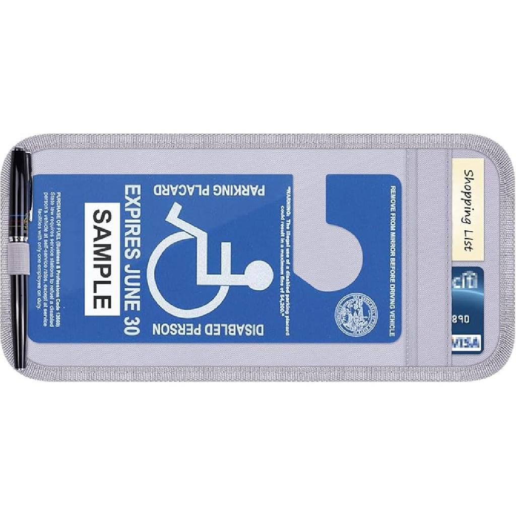 Handicap Placard Holder For Auto, Wisdompro Disabled Parking Permit Sign Protector For Car Sun Visor With Note Paper Slot, Pen Holder And Elastic