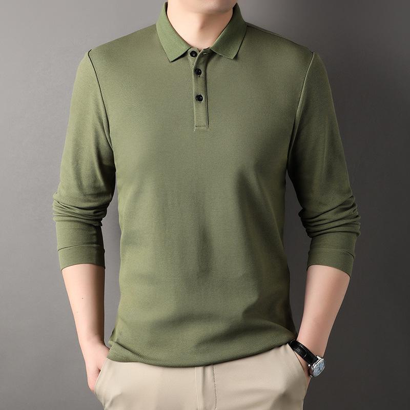 

Футболка с длинными рукавами, мужская свободная однотонная футболка с лацканами, верхняя часть, новая весенняя мужская нижняя рубашка среднего возраста XXXL