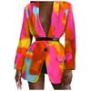 Women Fashion Long Sleeve Print Color Coat Open Front  Suit Jacket