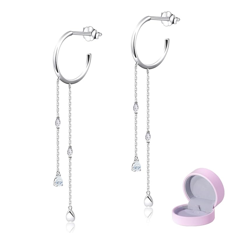 

Naniwaai earrings ladies Popularity high quality zirconia 2 consecutive sway half hoop silver Compatible with metal allergies woman long present