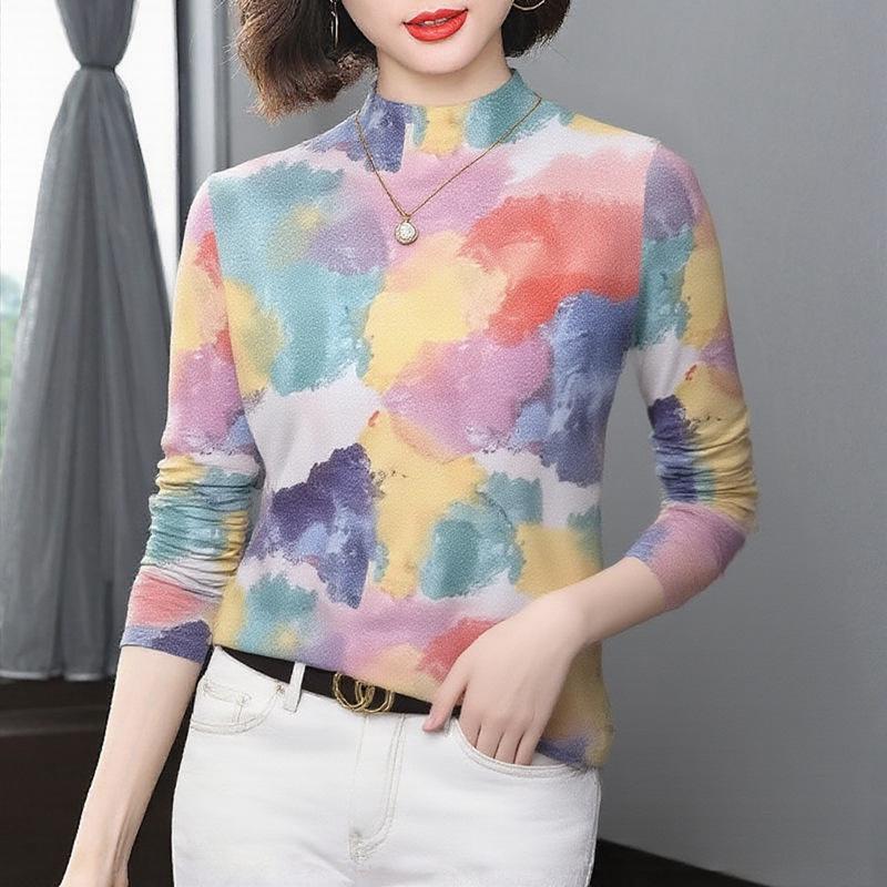 Autumn/Winter 2025 Leopard Print High Neck Long Sleeve Top: Stylish Inner Wear for Middle-Aged Women.