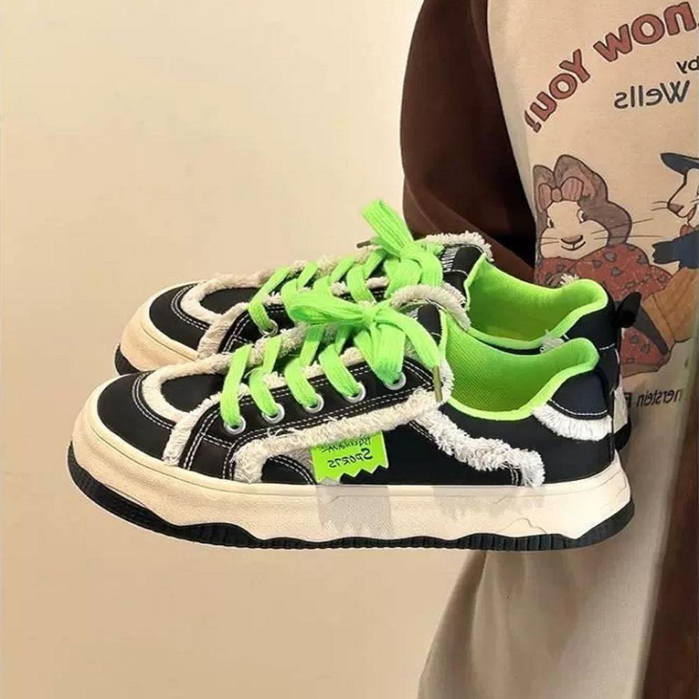 Fashion Color Match Platform Sneakers for Women 2024 New Designer PU Leather Raw Edge Sports Student Shoes Zapatos De Mujer