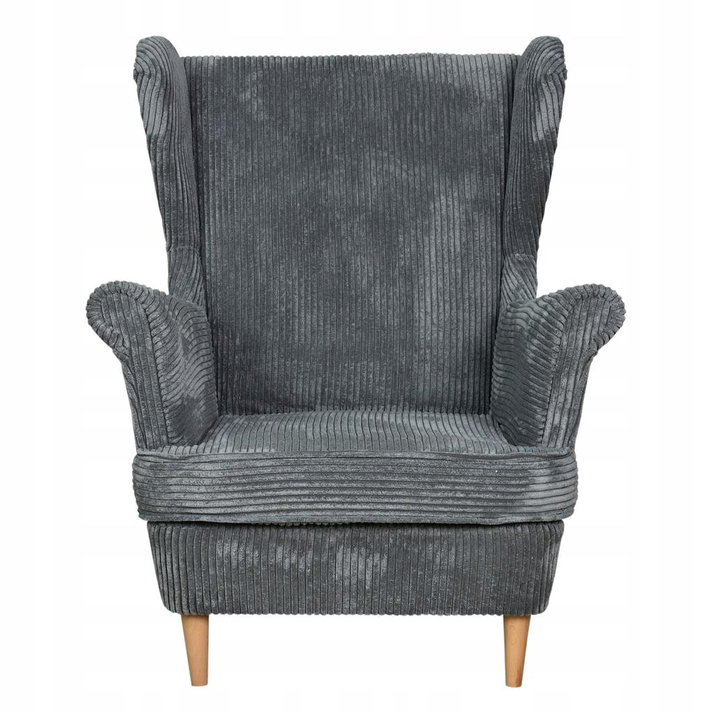 Fotel uszak Bonito podnóżkiem skandynawski Family Meble sztruks szary