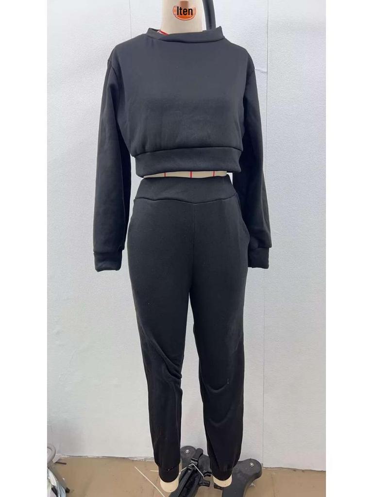 2024 Autumn/Winter Women's Slim Fit High Neck Long Sleeve Casual Set for Europe and America