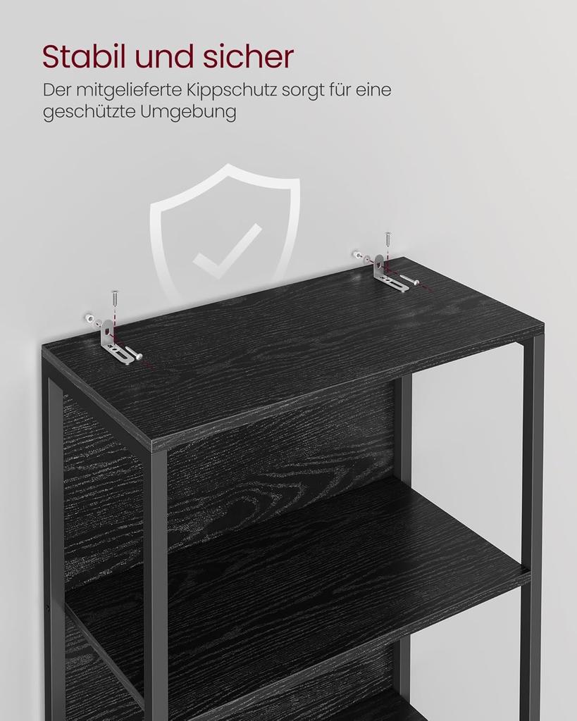 VASAGLE Libreria a 6 Ripiani con Illuminazione LED Regolabile, Scaffale con Struttura in Acciaio, 30,3 x 60 x 178,6 cm, per Soggiorno, Camera da Letto, Studio Nero Ebano