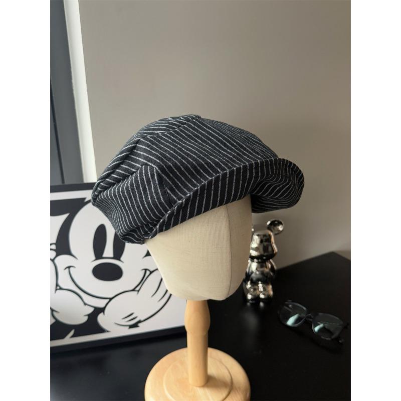 

Литературная полосатая кепка газетчика ретро шляпа художника хлопковая и льняная беретка женская восьмиугольная шляпа дышащая маленькая шляпка для лица M（56-58cm）