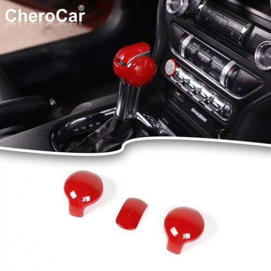 3X Gear Shift Knob Cover Sticker Shifter Cap Trim for Ford Mustang 2015- Red