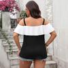 Plus Size Women's Summer Fashion Off The Shoulder Lotus Sleeve Halter Short Sleeve Top