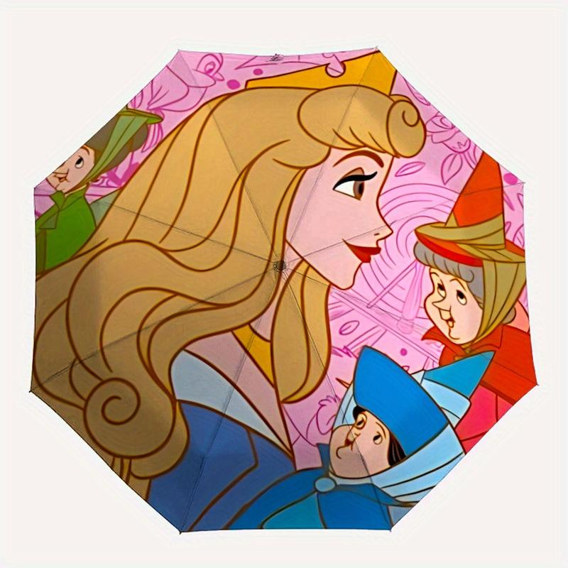 

1pc Princess Aurora Automatic Folding Umbrella: Compact 8-rib Design Cartoon Travel Companion for Outdoor, Casual Accessory