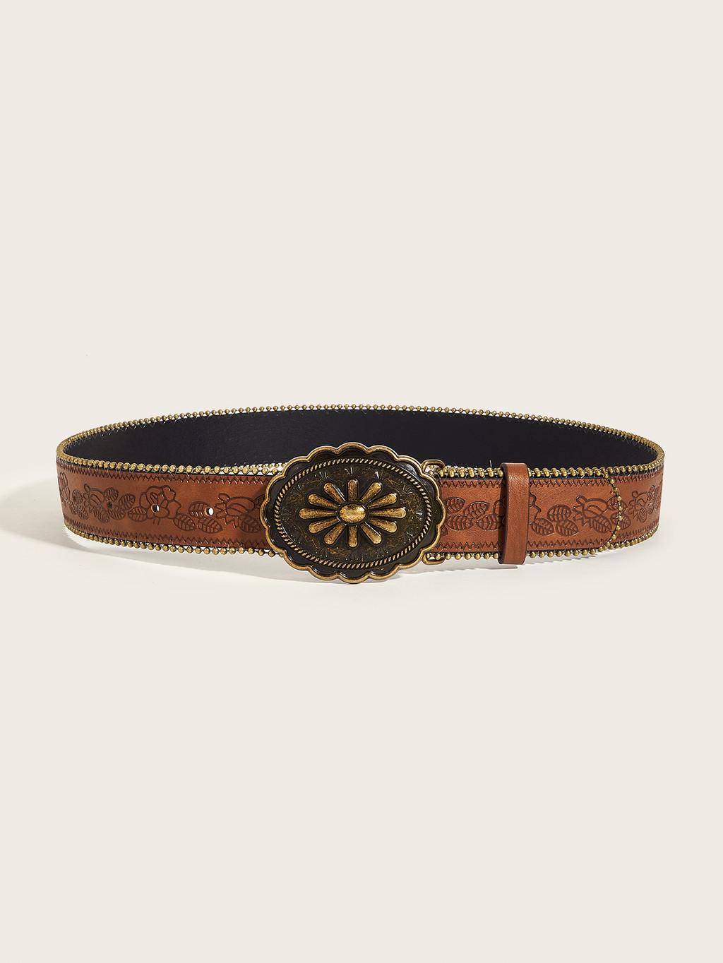 Vintage Punk Style Leather Belt With Alloy Buckle For Youth Fashion 103cm