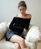 Jaejeudeu Off-Shoulder Wool Cardigan_Black