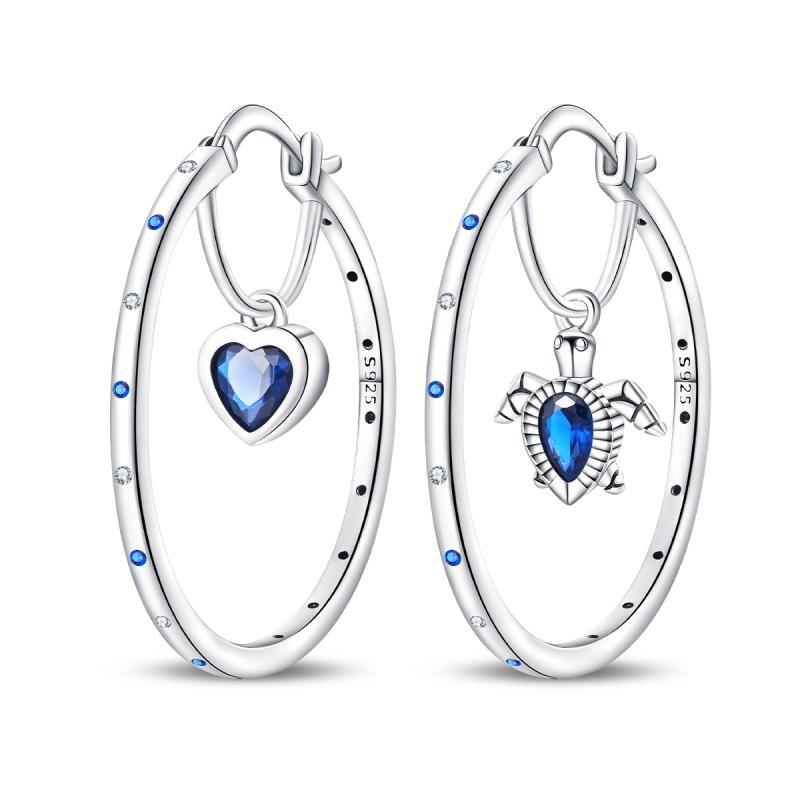 925 Silver Blue Zircon Dreamcatcher Feather Star Moon Cute Claw Hoop Earrings For Women Fine Birthday Jewelry Gifts