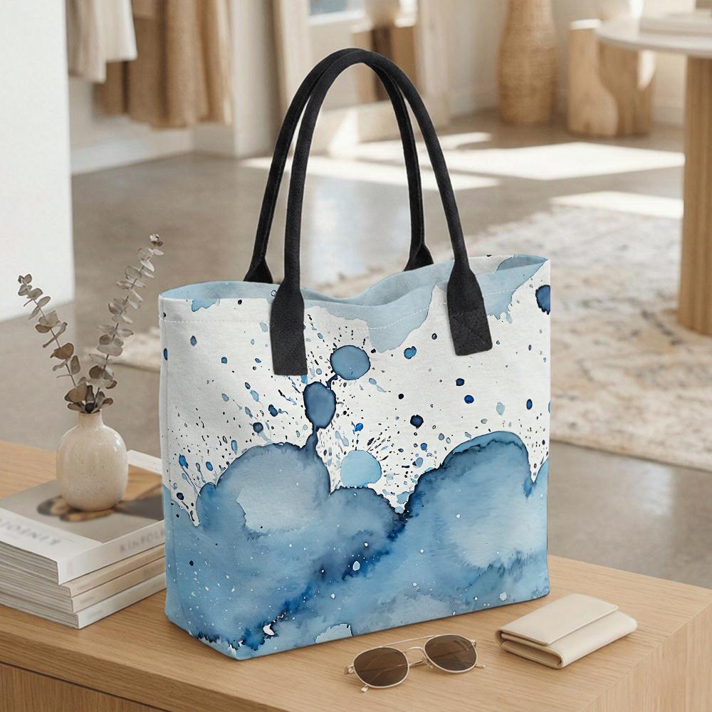 Watercolor Printed Canvas Tote Bag Large Capacity Shoulder Handbag for Daily Use