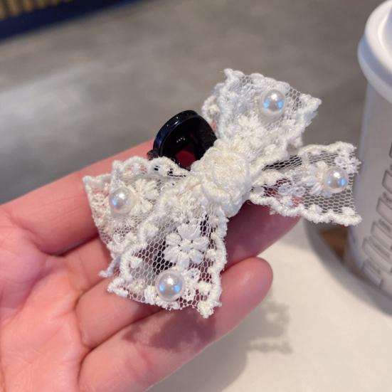 Hairpin Hollow Lace Bow Imitation Pearl Embellishments Hair Clip Spring Summer Lightweight Hair Accessories