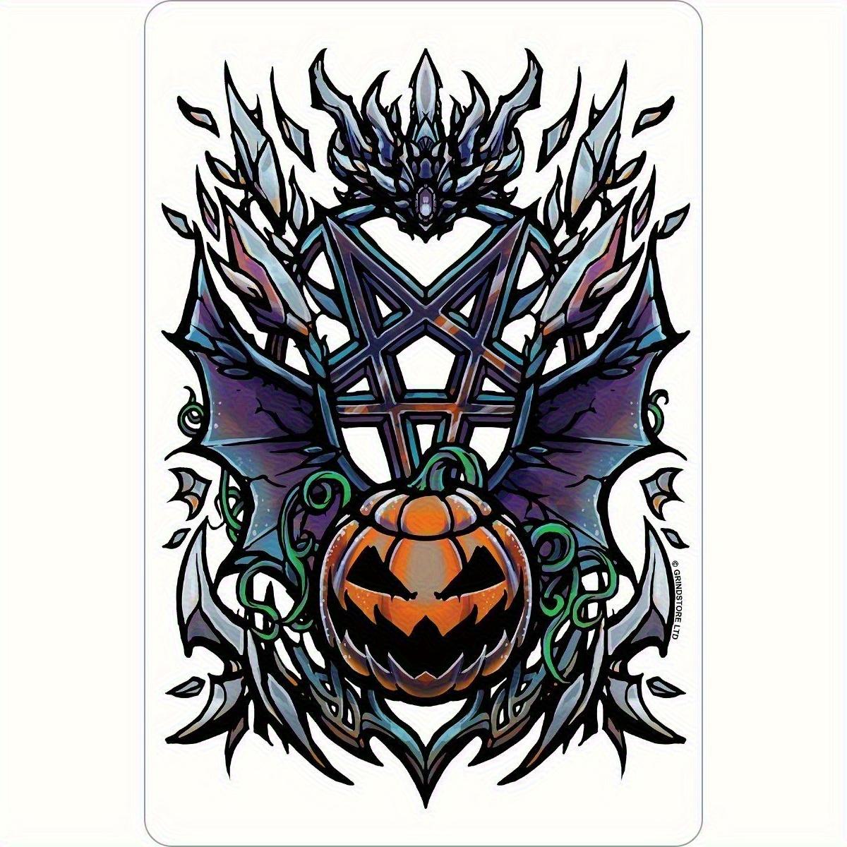 

Handcrafted Bohemian Tinplate Wall Art - Vintage Halloween Decor with Pumpkin Bats & Pentagram Design Vibrant Metal Painting f 20X30CM