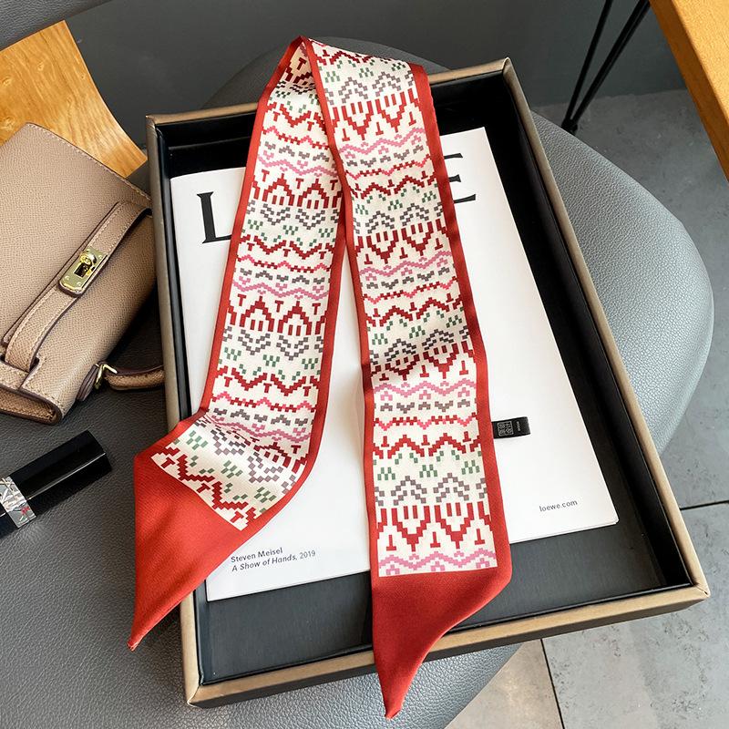 Langer, dünner Seidenschal für Damen, Haarband, Krawatte, Design-Print, Luxusmarke, Haarreifen-Accessoires, coole Mädchen-Schals, Sommer 2021