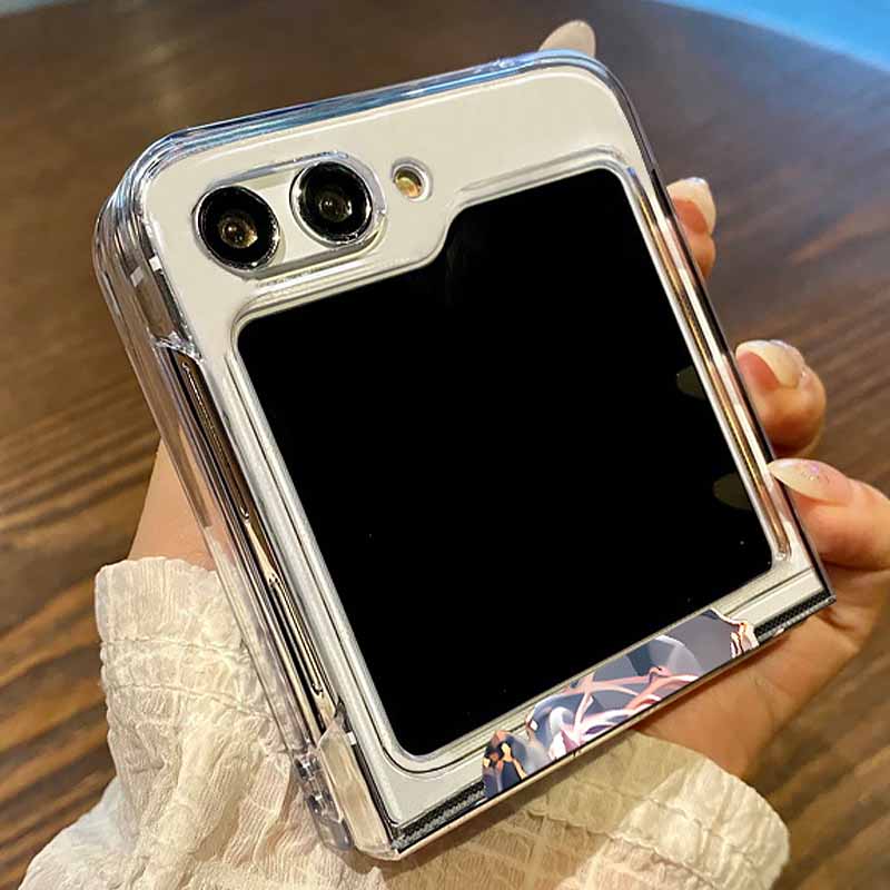 Flower Pattern Clear Phone Case For Samsung Galaxy Z Flip5 Flip4 Flip6 Transparent Hard Folding Cover For Samsung Z Flip 6 5 4 3