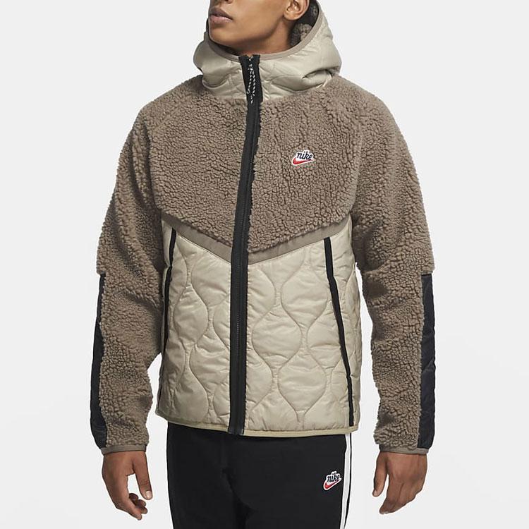 Nike Men's Sportswear Heritage Hooded Fleece Full-Zip Jacket Olive Grey Mystic Stone Black CU4447-040