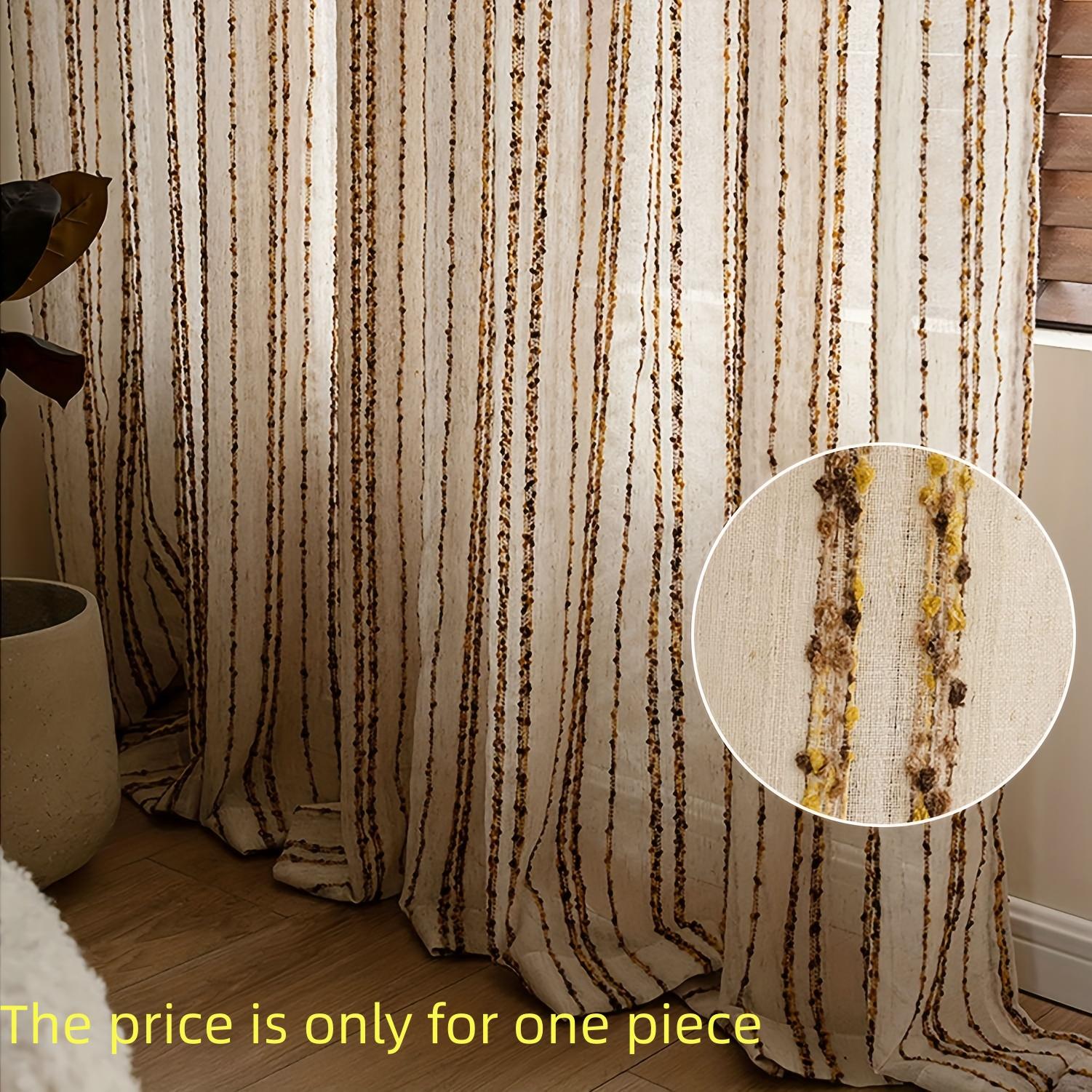 1 STuks Moderne Veelkleurige Gestreepte Doorzichtig Gordijn, 1 stuks, Geschikt voor Woonkamer, Keuken, Balkon, Huisdecoratie, Koffiehuis, Licht Bl W100xH200cm&Hooks tape top&1 panel bruin