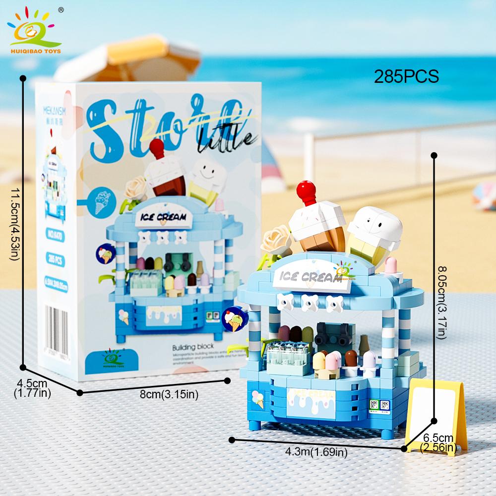 Cute MOC Dessert Street Shop Model Micro Building Block Flower Model Mini Brick Toy for Children Desk Home Decoration