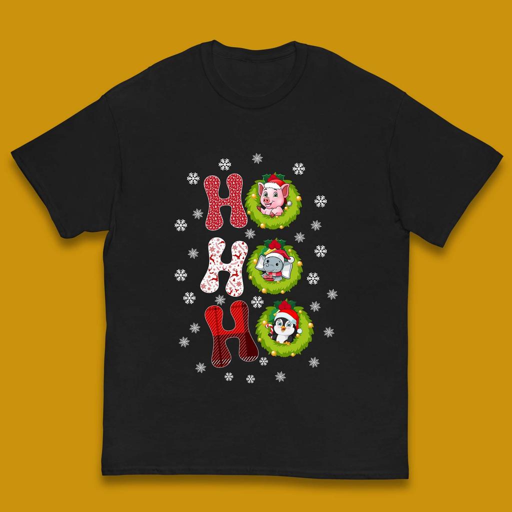 Ho Ho Ho Christmas Animals Pig Elephant Penguin Kids T Shirt