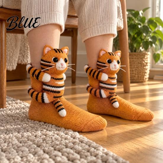 Comfy Indoor Slipper Socks 1 Pair 3D Knit Animal Socks Fuzzy Cute Novelty Knitted Hand Crocheted Floor Sock Stuffed Christmas Gift for Kids