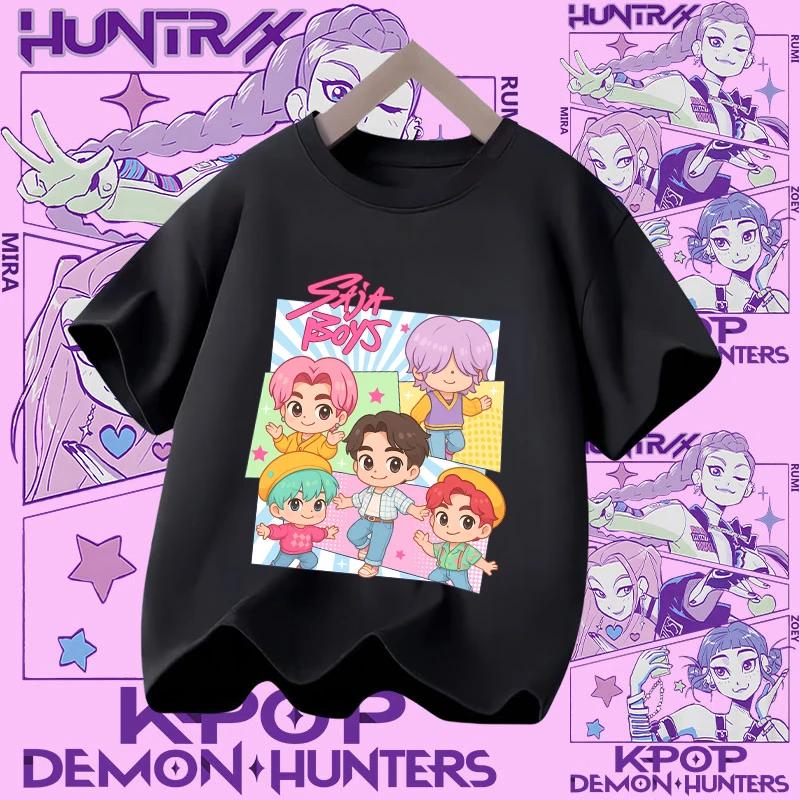 2026 new summer short-sleeved boys' casual shirt Polyester T-shirt for children aged 1-12, girls' sports shirt, K-pop Demon Hunter