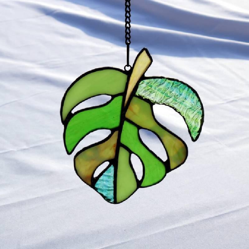 Window Stained Glass Hangings Monstera Suncatcher Leaf Plant Wall Ornaments Art