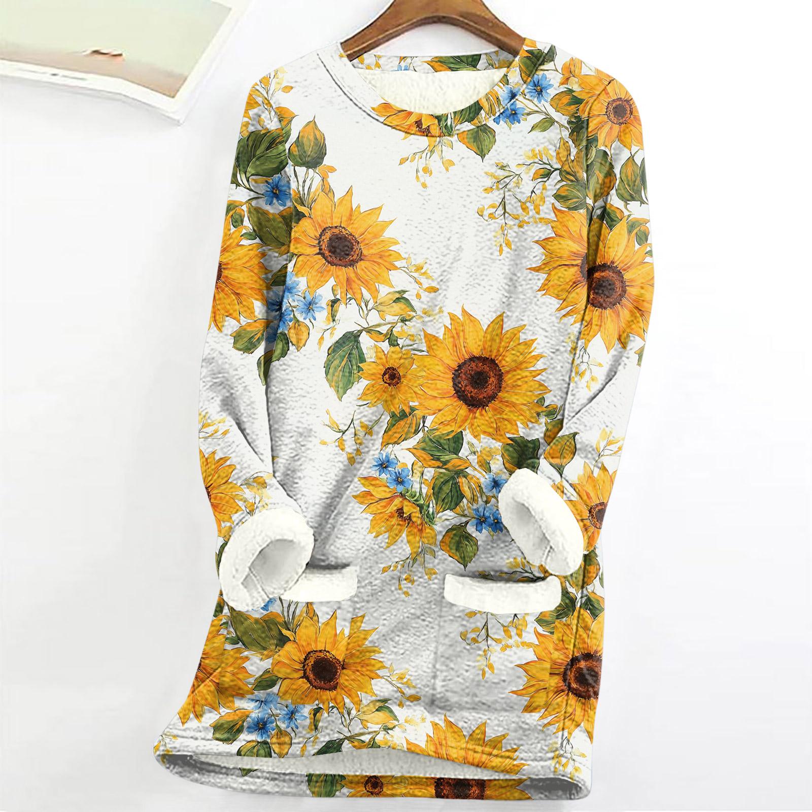 

Женский топ с круглым вырезом и принтом из утолщенного плюша и кашемира, теплый длинный топ XL жёлтый