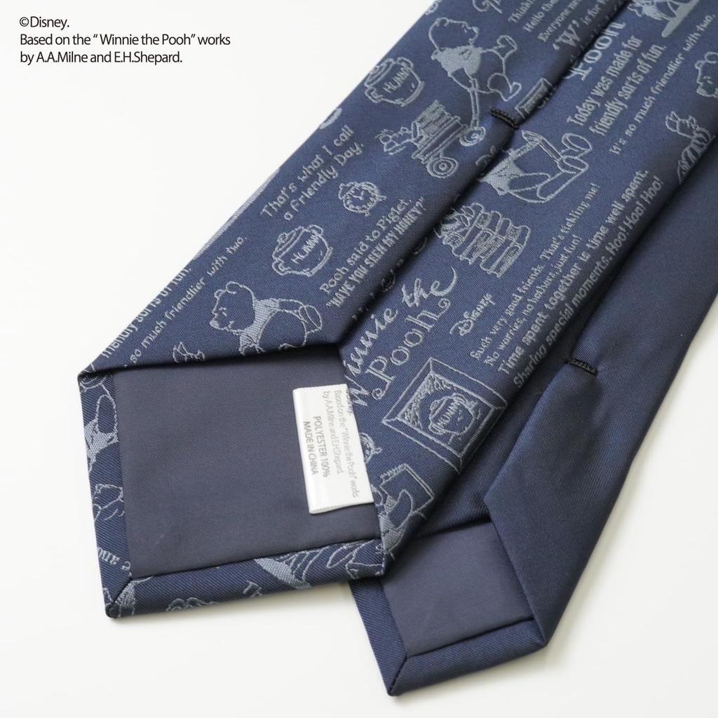 [Disney] Winnie the Pooh Calligraphy Pattern Tie D50026 Navy