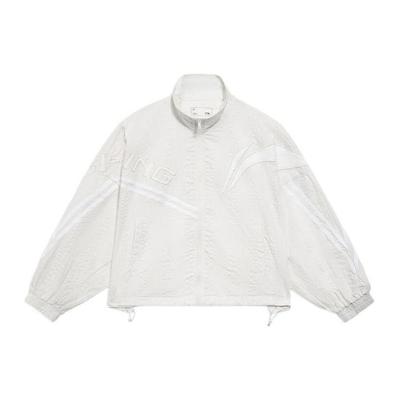 Li Ning Plain Letter Logo Striped Zipper Stand Collar Casual Jacket Women Jackets Cloud-White AFDS344-2