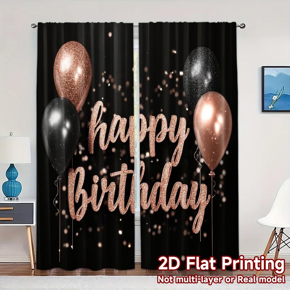 

2pcs 2D FLAT PRINTING Curtains (Without Rod) Birthday Glow(1) Modern Window Curtain 100% Polyester Curtains Decorations 100*130 HOOK 1pcs