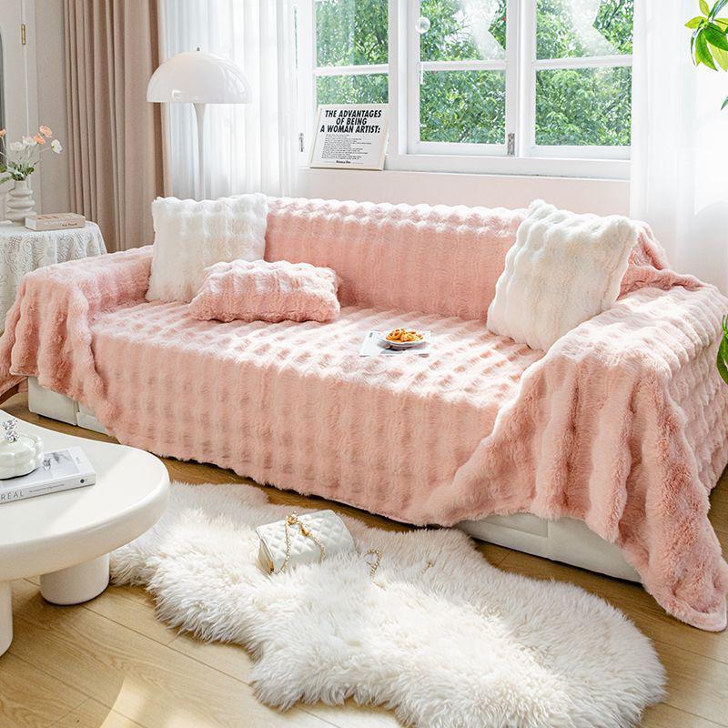 Thickened Silky Rabbit Fur Sofa Cover & Cushion Blanket